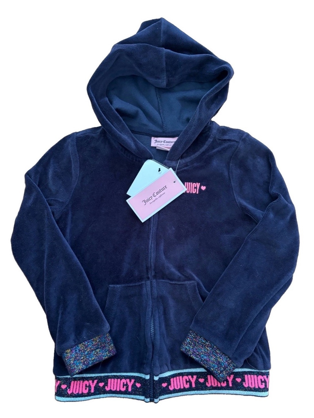 Juicy Couture Girls Blue Zip Hoodie W/Glitter Cuffs & Juicy Waistband Size 6